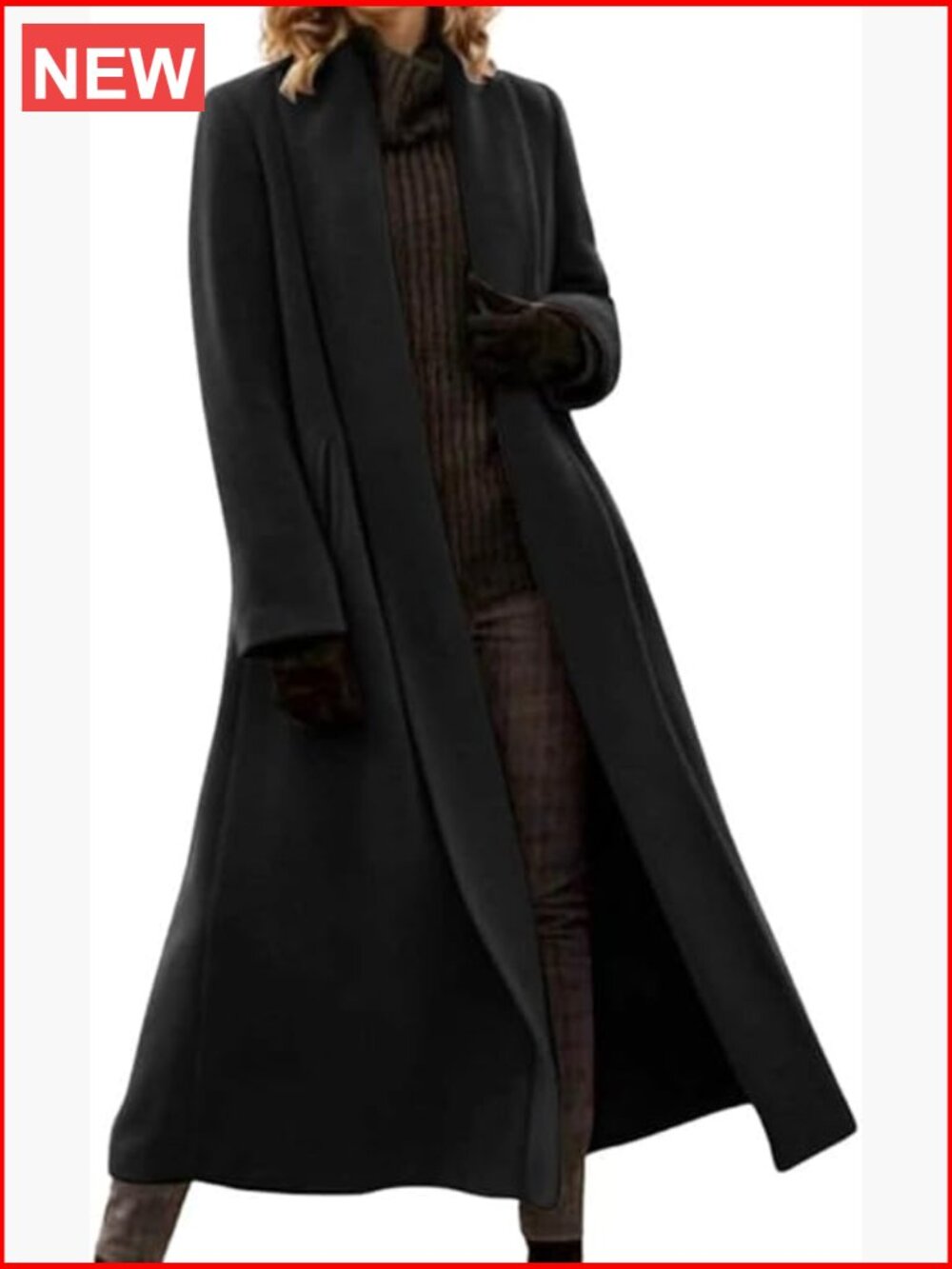 Elegant Shawl Collar Open Front Wool Blend Coat - Picture 1 of 2